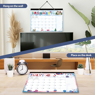 Tipo de papel brilhante Calendários de parede personalizados 12 X 12 polegadas Visualização mensal Layout