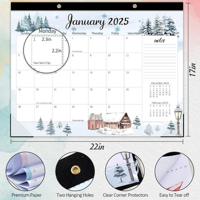 Fim de mês de dezembro Calendário de parede personalizado Espiral ligado e personalizável