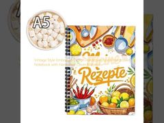 Caderno de capa dura em espiral com design em relevo de estilo vintage com material de capa dura